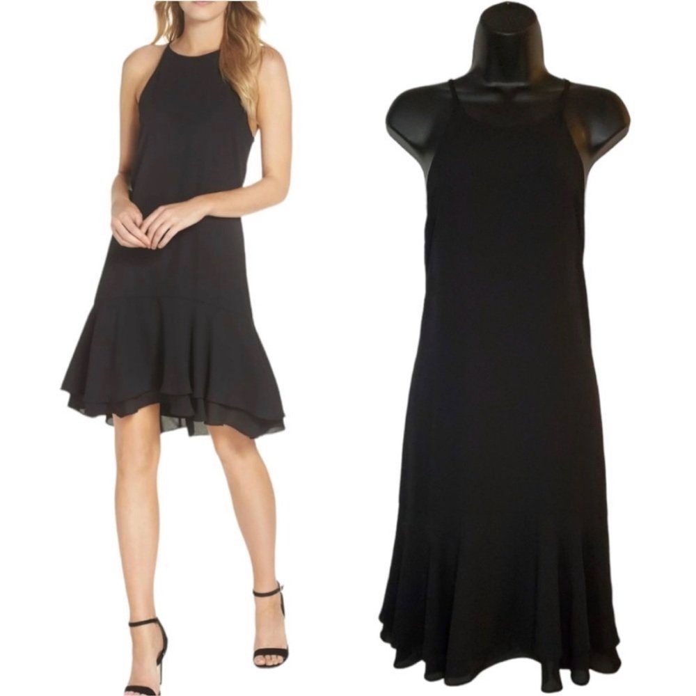CHARLES Henry Black Tiered Shift Dress Size L